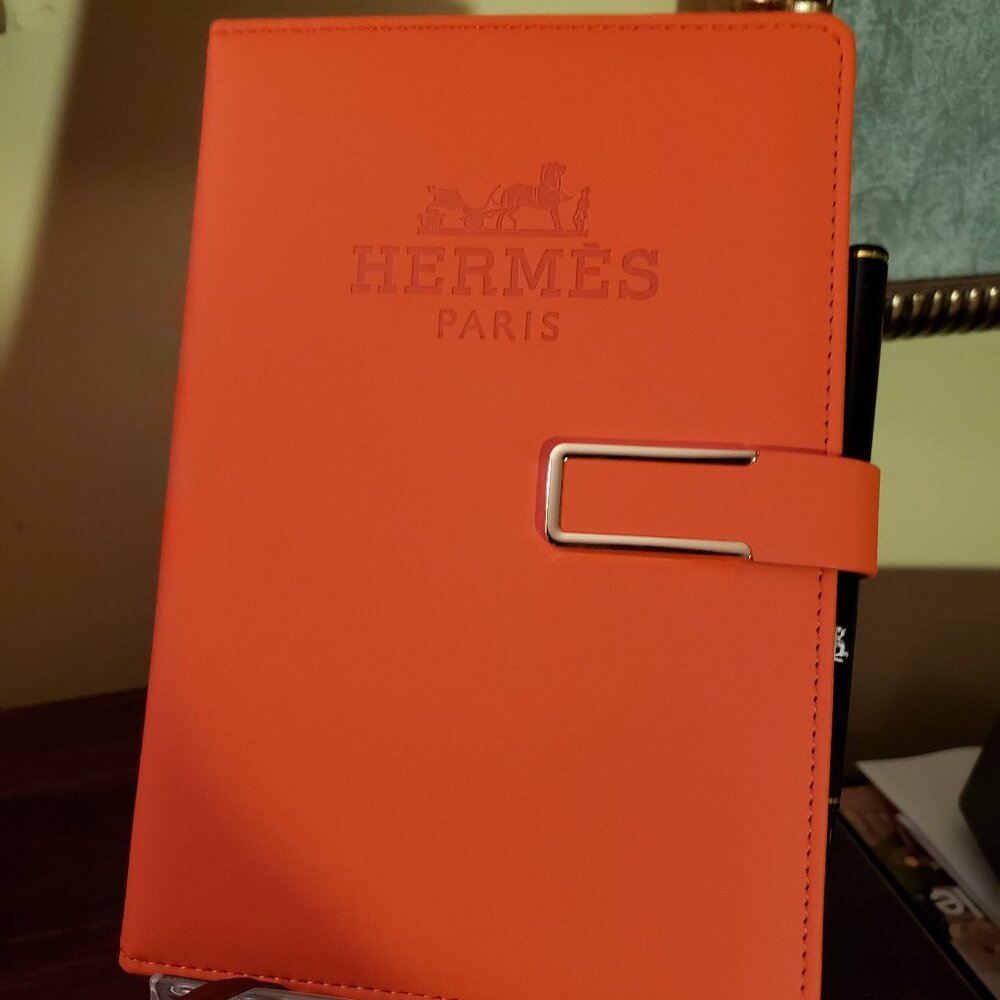 New Hermes Orange Notebook Journal with Magnetic Closure and Hermes Pen